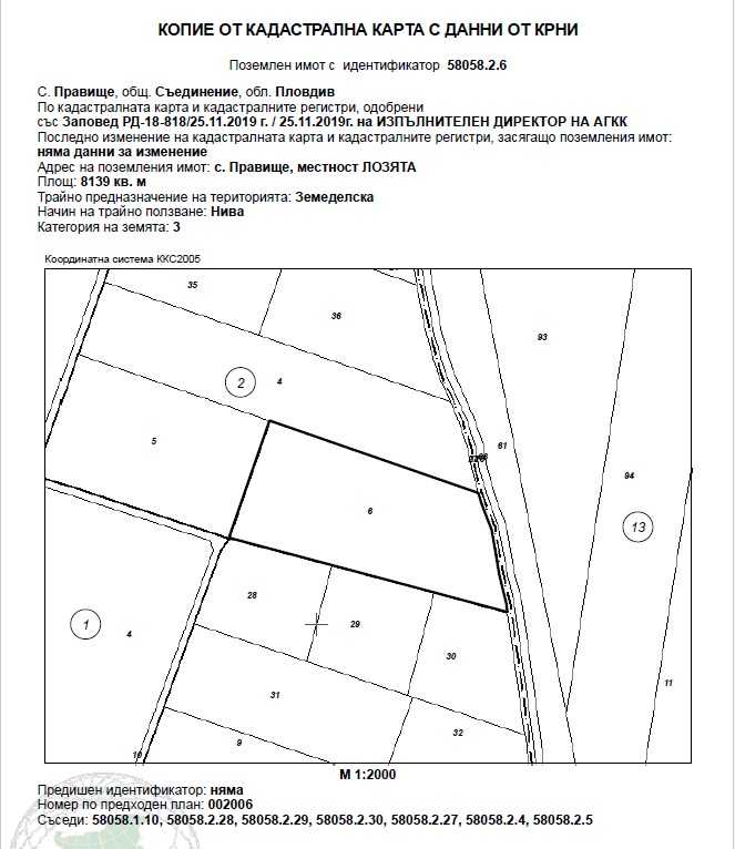 Земеделска земя в Правище, с. Правище, община Съединение, м. ЛОЗЯТА