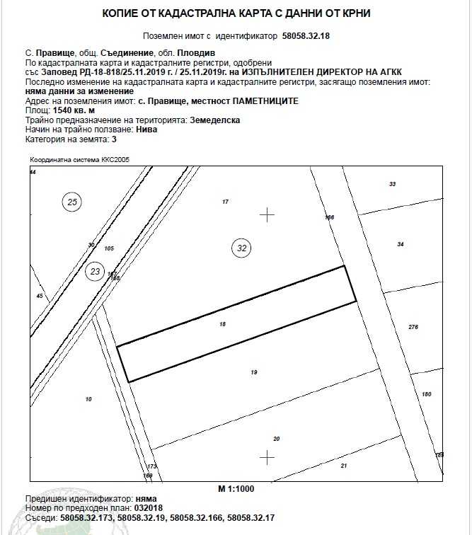 Земеделска земя в Правище, с. Правище, община Съединение, м. ПАМЕТНИЦИТЕ
