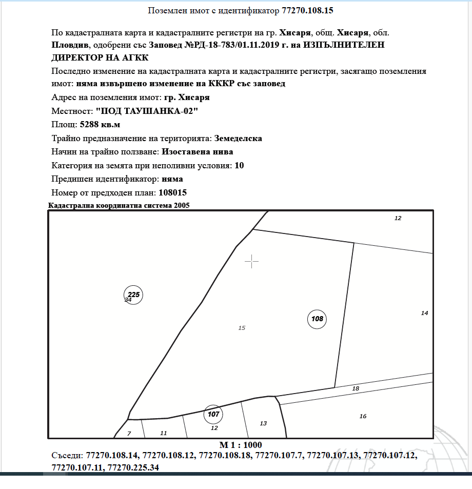 Земеделска земя в Хисаря, гр. Хисаря, Местност: "ПОД ТАУШАНКА-02"